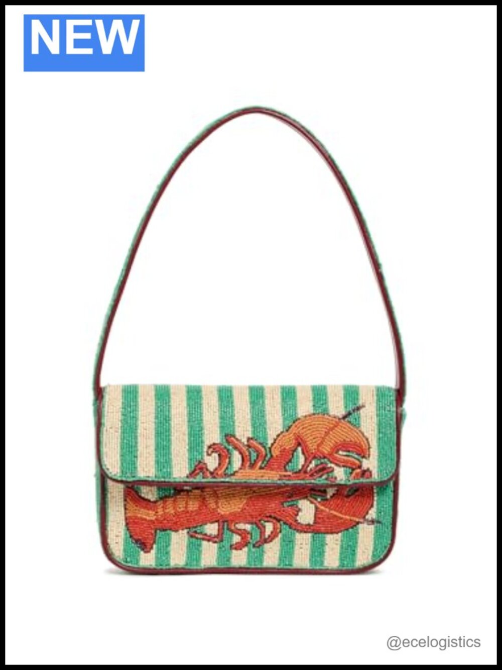 Beaded Shoulder Bag with Leather Trim Satchel - Fold-over Flap